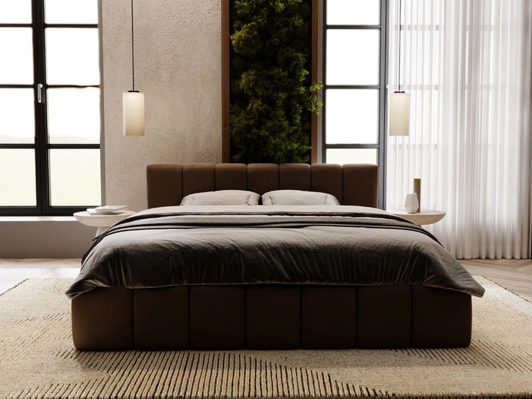 Łóżko tapicerowane z pojemnikiem i stelażem 140x200 Split Brązowy