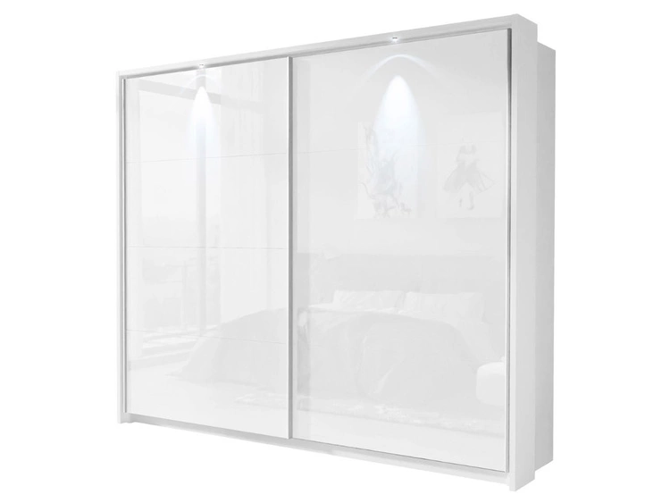 Szafa dwudrzwiowa z drzwiami przesuwnymi i nadstawką 254 cm Nuveo Biały połysk