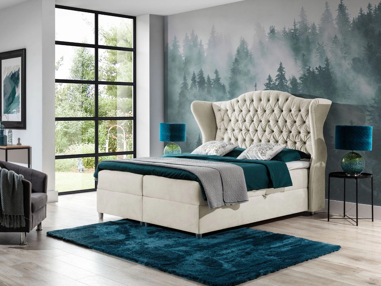 Łóżko kontynentalne z pojemnikiem na pościel 160x200 Kate Kremowe