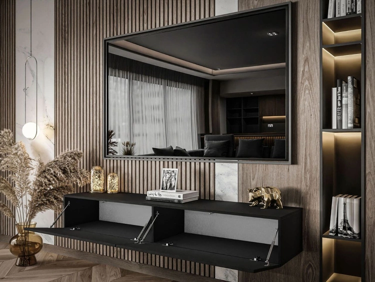 Szafka RTV dwudrzwiowa wisząca 175 cm z oświetleniem LED Sorelle czarny mat