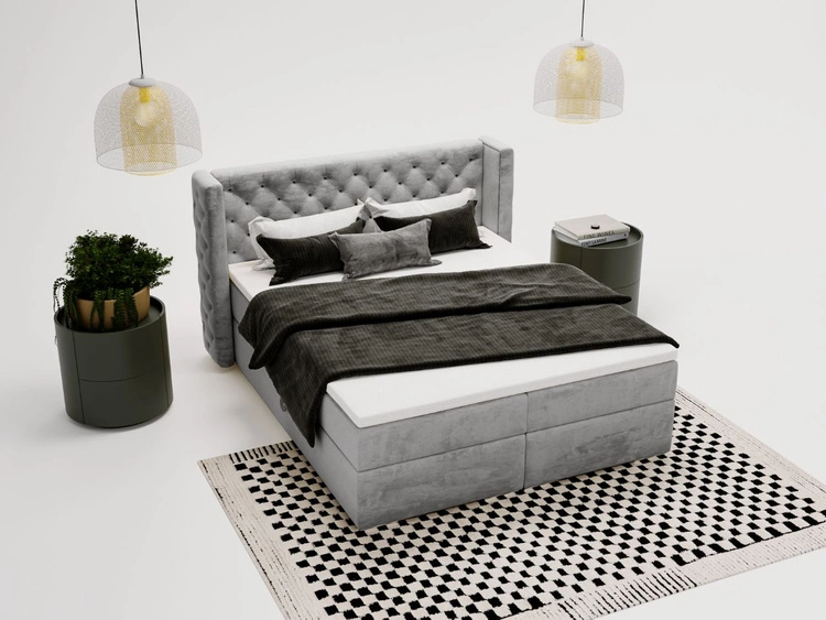 Łóżko kontynentalne z pojemnikiem na pościel 160x200 cm Lion Szare