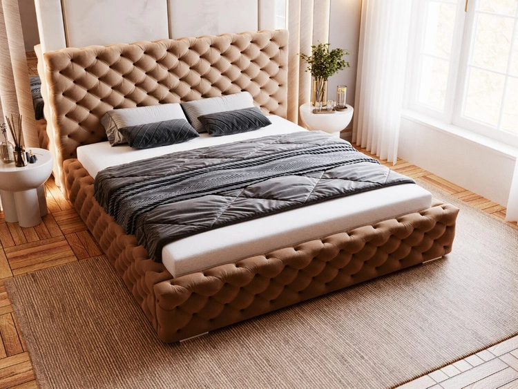 Łóżko tapicerowane z pojemnikiem i stelażem 160x200 Astra Brązowy