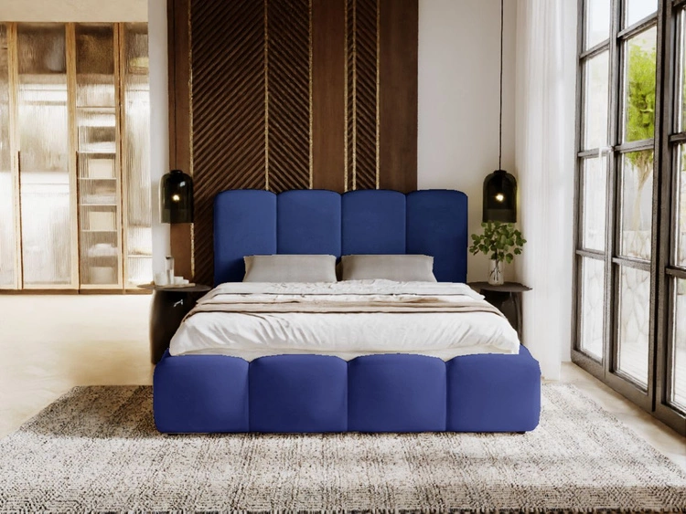 Łóżko tapicerowane z pojemnikiem i stelażem 140x200 Galli Niebieskie