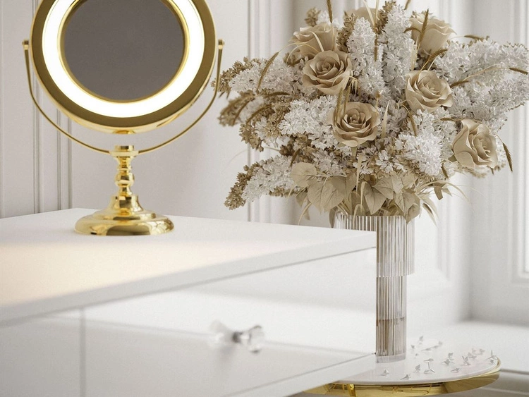 Konsola glamour z szufladami i kryształowymi uchwytami Olivine biały połysk