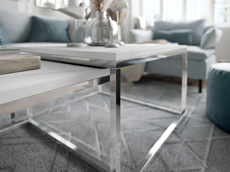Stolik kawowy na chromowanym stelażu z imitacją białego marmuru Asumi 36x42