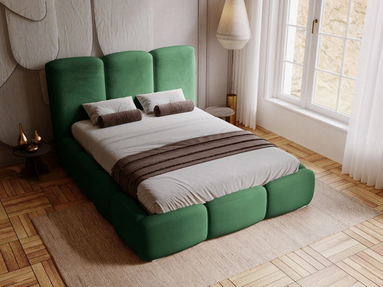 Łóżko tapicerowane z pojemnikiem i stelażem 180x200 cm Bubble Zielone