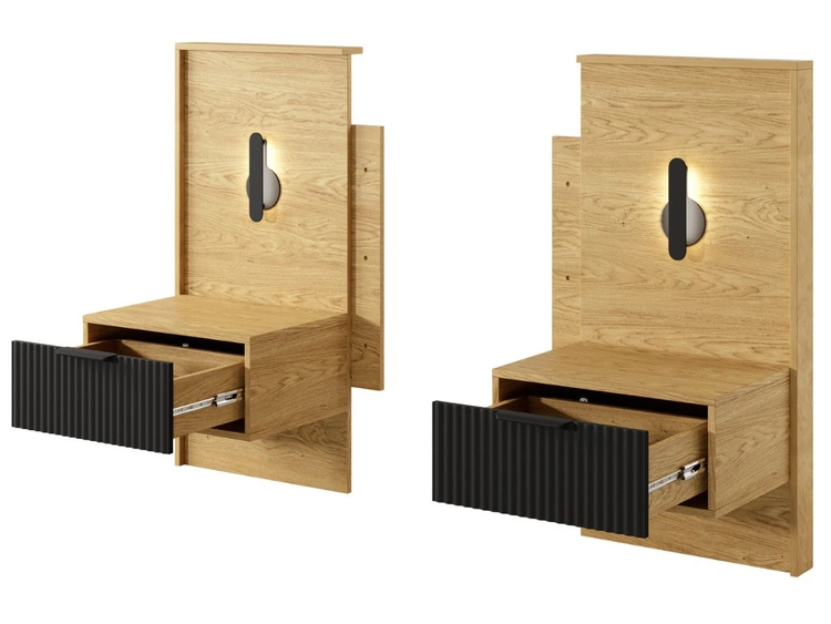 Zestaw dwóch stolików nocnych Bolzano Dąb Bałtycki, Czarny