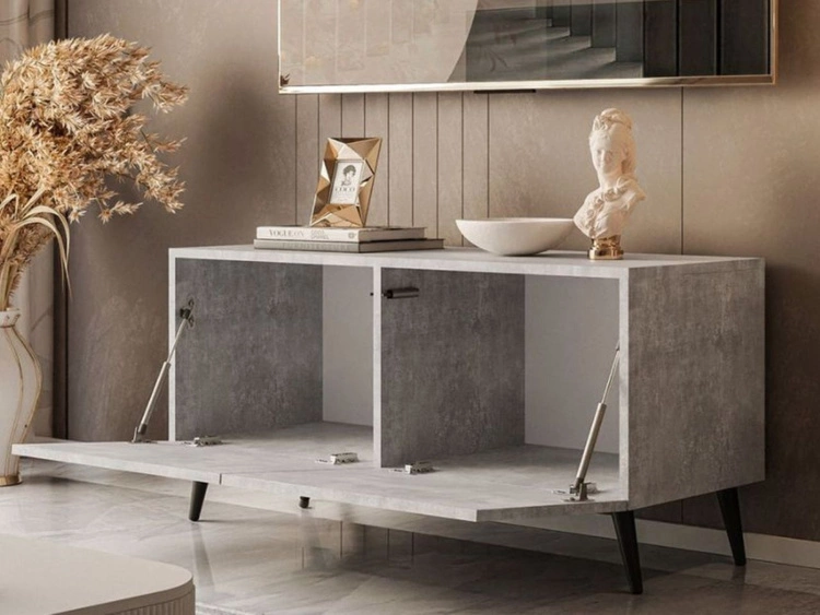 Szafka RTV pod telewizor z drzwiczkami na czarnych nóżkach 100 cm Nodoo Beton