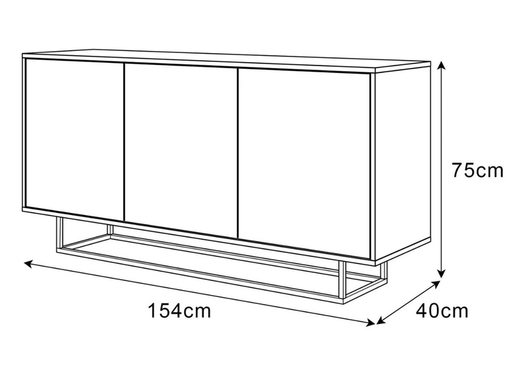 Trzydrzwiowa komoda 154 cm w stylu glamour na czarnym stelażu Vivance biały połysk