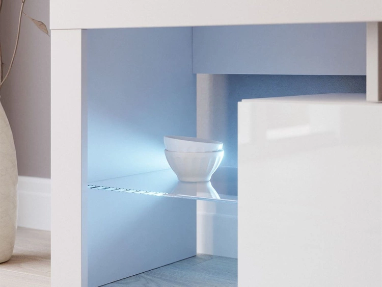 Wisząca szafka RTV pod telewizor z drzwiczkami z nadstawką Nodoo Biały połysk