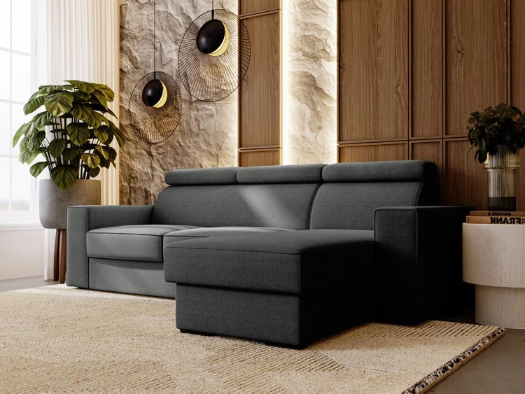 Narożnik L uniwersalny z funkcją spania i pojemnikiem Scala Ciemny szary