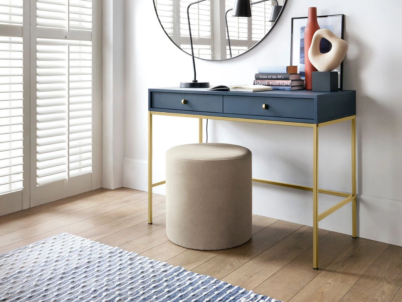 Toaletka ze złotymi metalowymi nogami Amor Granatowa