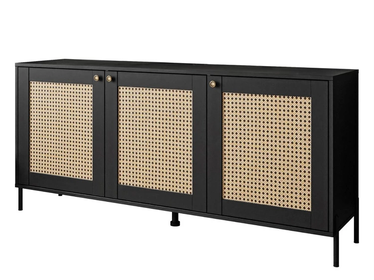 Komoda trzydrzwiowa z nadrukiem plecionki w stylu boho Bellance czarna