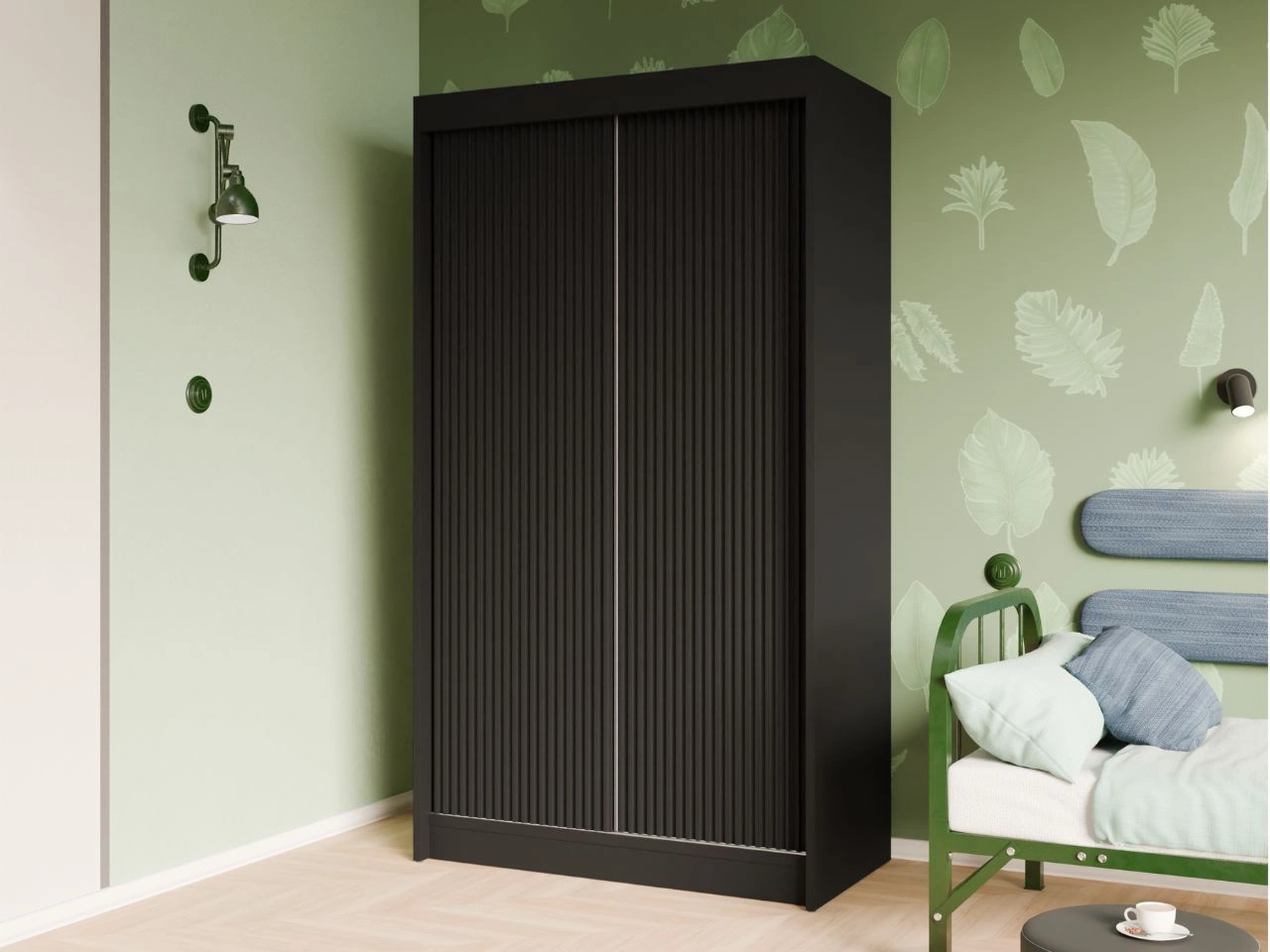 Szafa przesuwna z ryflowanym frontem 120 cm Fano Czarna