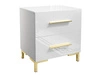 Stolik nocny z dwoma szufladami na złotych nogach Nuveo Lux Biały Połysk
