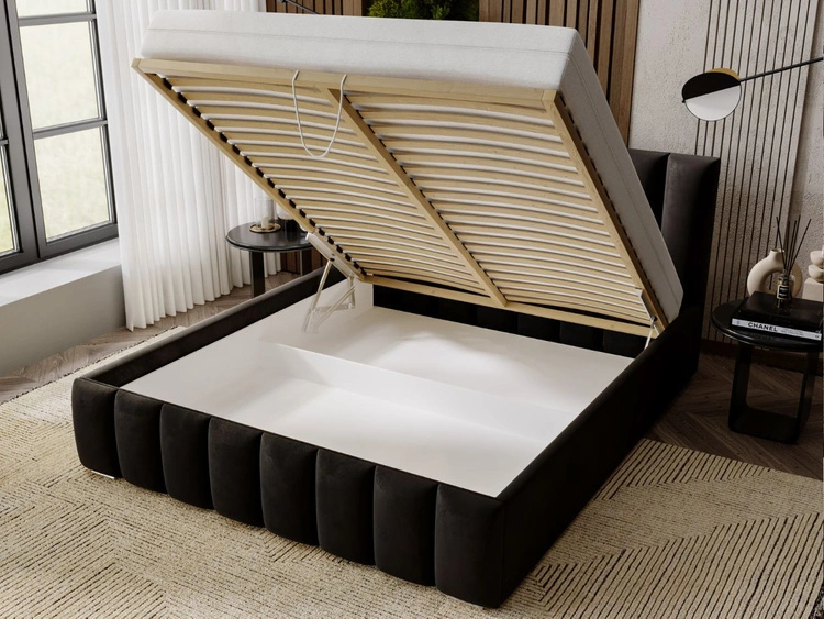 Łóżko tapicerowane z pojemnikiem i stelażem 180x200 Neos Czarne