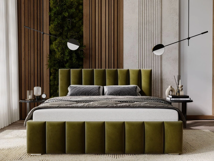 Łóżko tapicerowane z pojemnikiem i stelażem 160x200 Neos Zielone