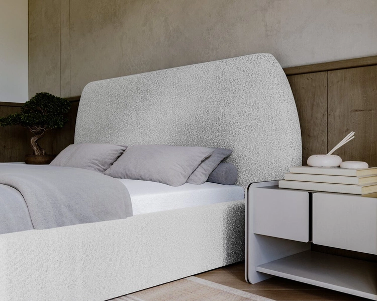 Łóżko tapicerowane z pojemnikiem i stelażem 140x200 cm Blossom Jasnoszare