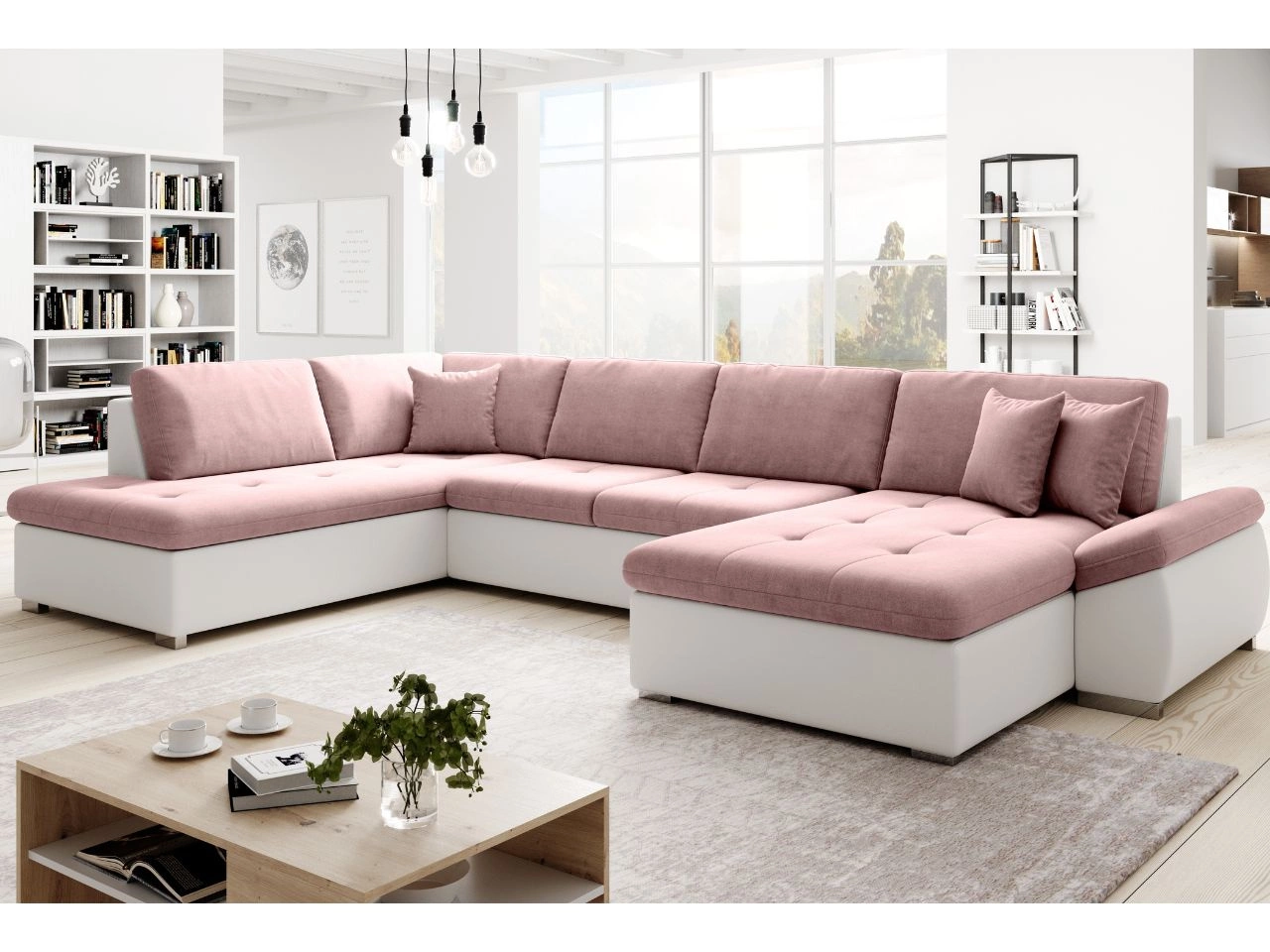 Narożnik U lewy z funkcją spania Moni U Różowy