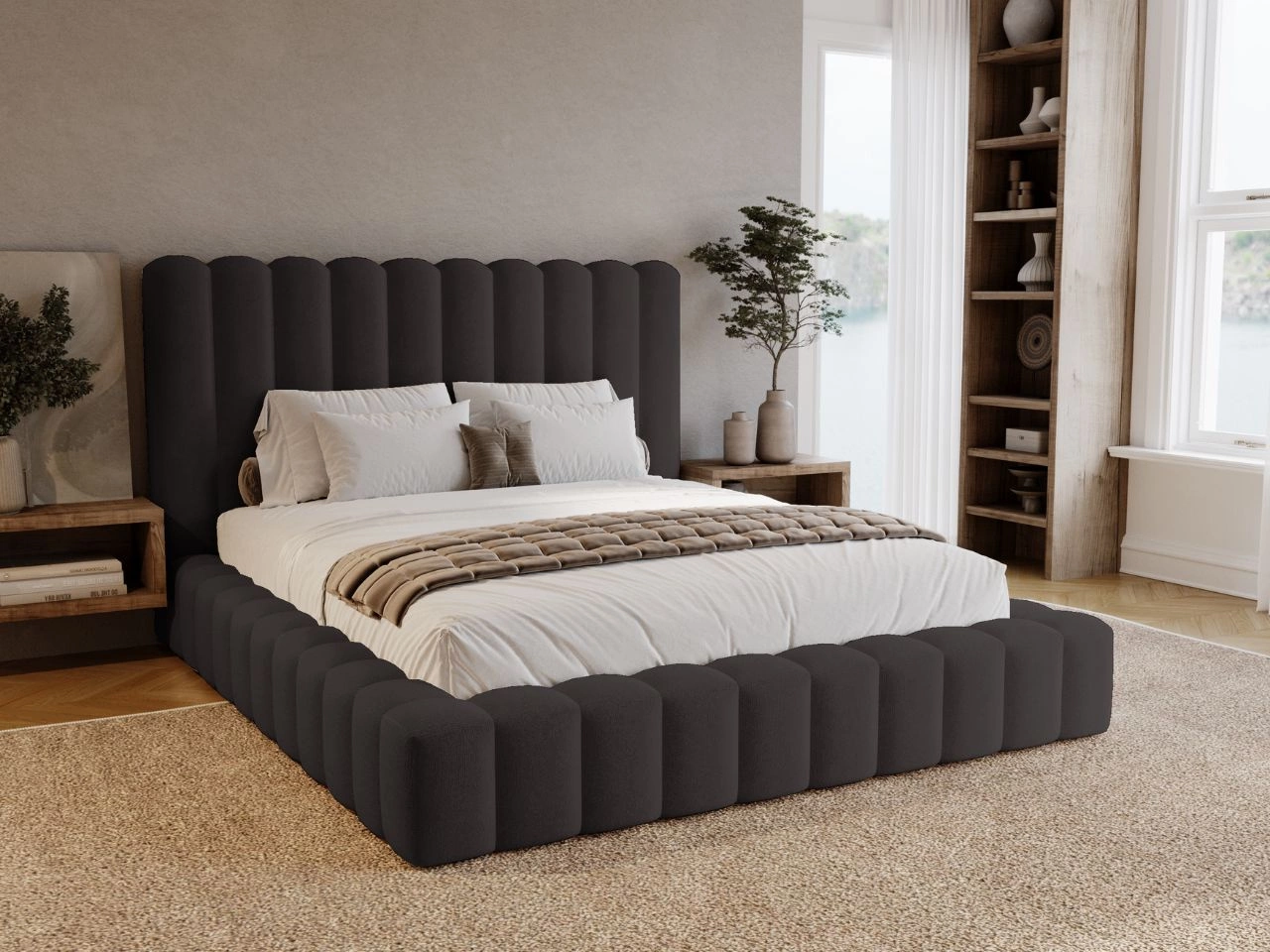 Łóżko tapicerowane z pojemnikiem i stelażem 180x200 Rotto Czarne