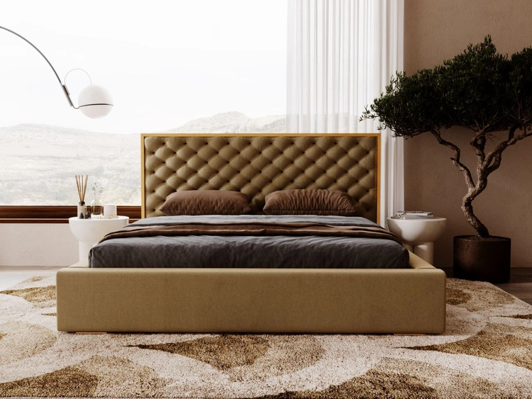 Łóżko tapicerowane z pojemnikiem i stelażem 180x200 Bonito Brązowy