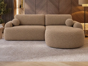 Narożnik L Prawy z funkcją spania i pojemnikiem Aurio Jasny brązowy