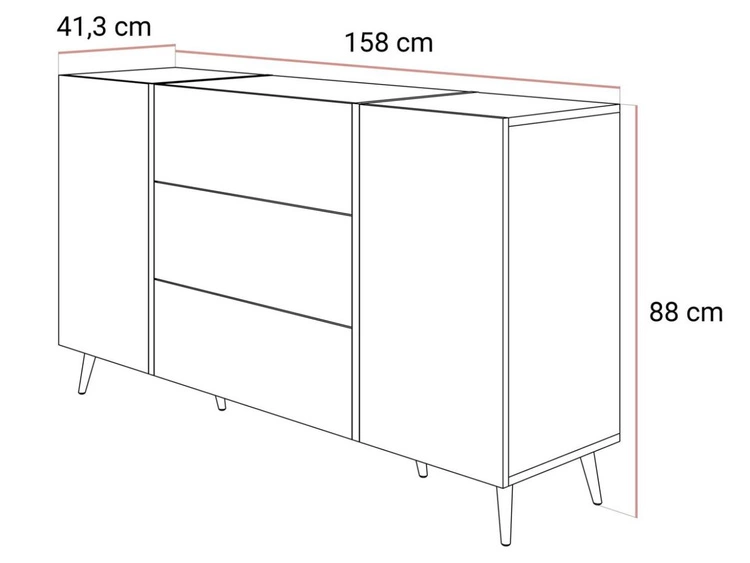 Dwudrzwiowa komoda 158 cm na złotych nóżkach z trzema szufladami Lunelie kaszmir połysk