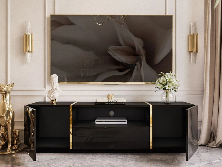 Zestaw mebli do salonu w stylu glamour Lunelie Czarny połysk