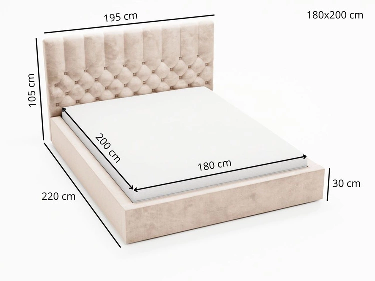 Łóżko tapicerowane z pojemnikiem i stelażem 180x200 cm Roma Jasnoszare