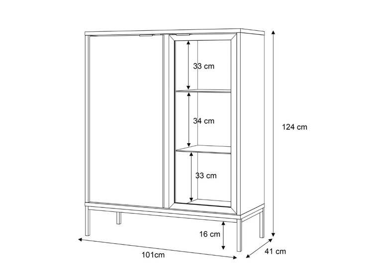 Witryna stojąca do salonu z oświetleniem LED niska Tavio Czarna, Liam Gold