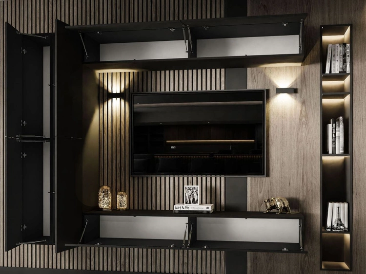 Meblościanka wisząca z oświetleniem LED do salonu Sorelle Czarny mat