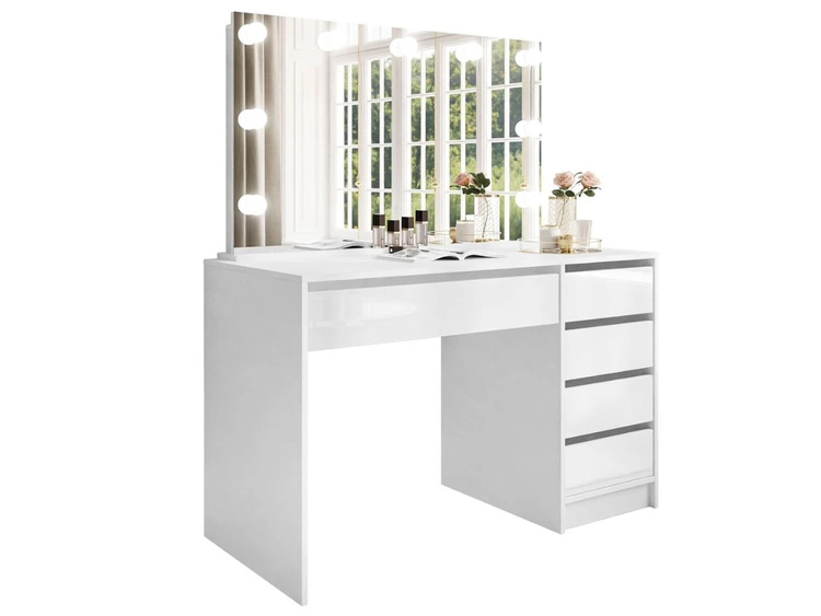 Toaletka z lustrem, szufladami i oświetleniem LED Melo Elite biały połysk