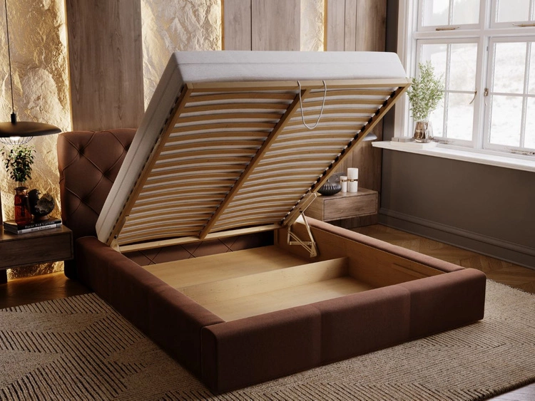 Łóżko tapicerowane z pojemnikiem i stelażem 120x200 Milano Brązowe