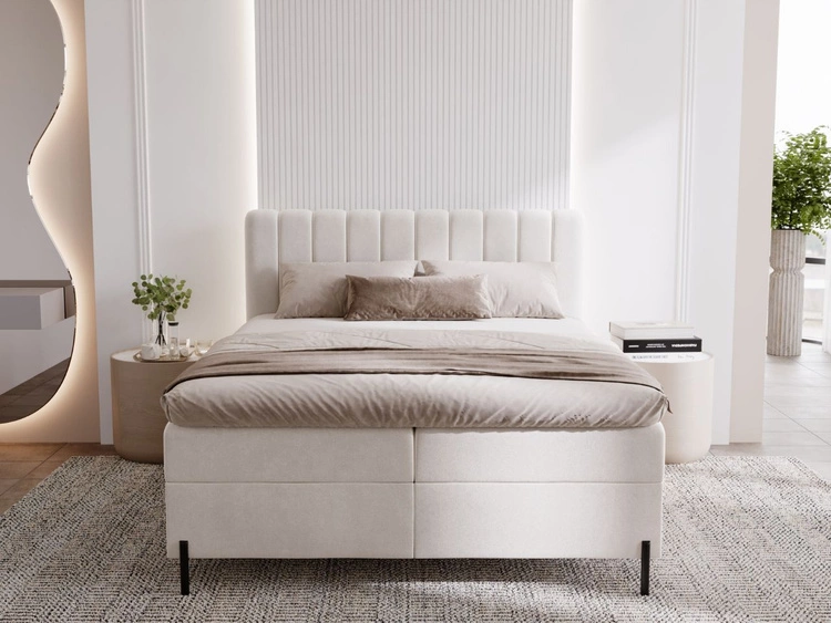 Łóżko kontynentalne z pojemnikiem na pościel 160x200 Primavera Kremowe