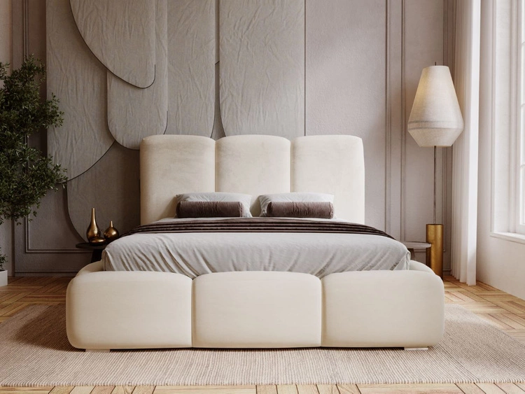 Łóżko tapicerowane z pojemnikiem i stelażem 160x200 cm Bubble Beżowe