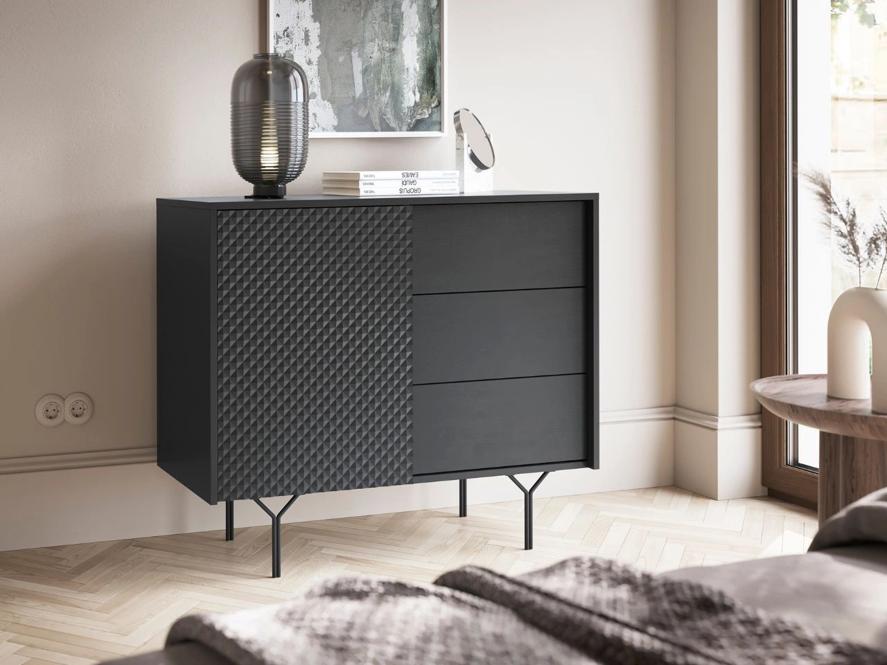 Komoda z drzwiami i szufladami 97 cm Ravi Czarna