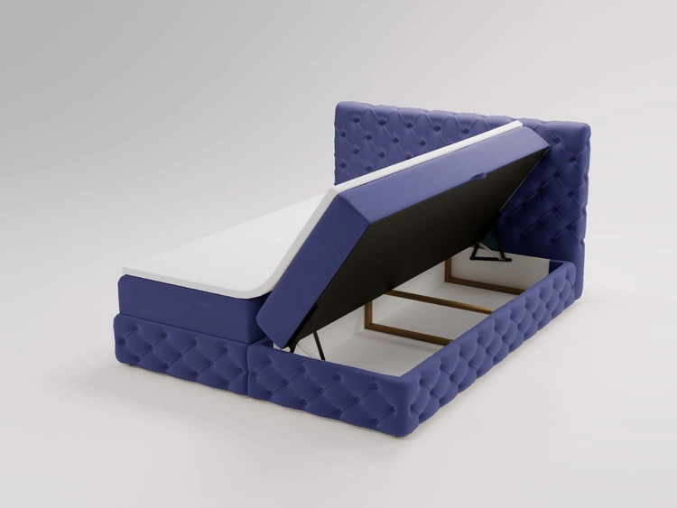 Łóżko kontynentalne z pojemnikiem na pościel 160x200 cm Canolo Niebieskie