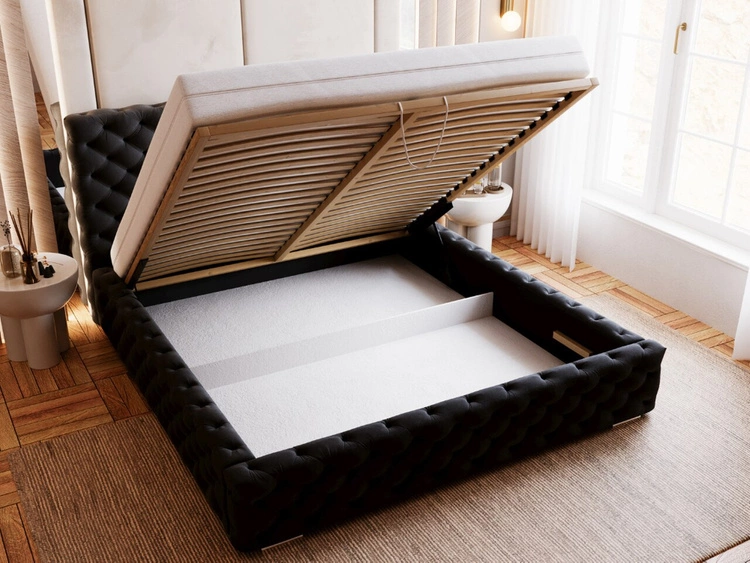 Łóżko tapicerowane z pojemnikiem i stelażem 160x200 Astra Czarny