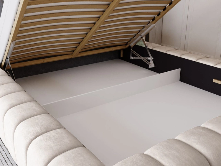 Łóżko tapicerowane z pojemnikiem na pościel i stelażem 180x200 Italia Kremowe