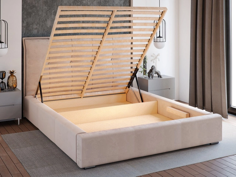 Łóżko tapicerowane z pojemnikiem i stelażem 200x200 Valencia Beżowy