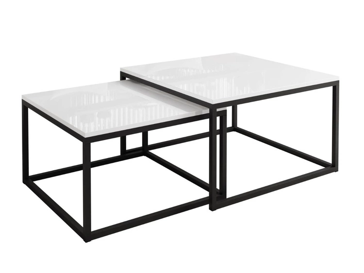 Stolik kawowy na czarnym stelażu Asumi Biały Połysk 40x42