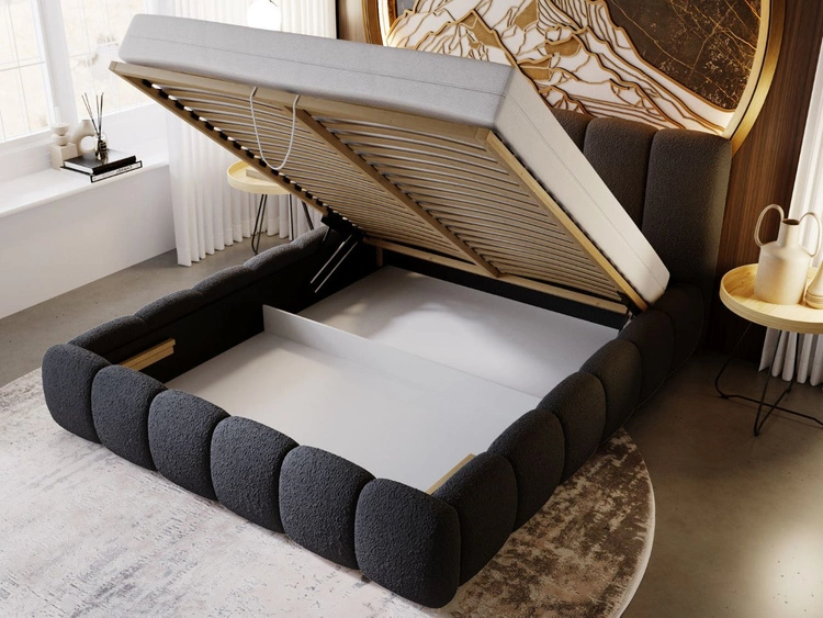 Łóżko tapicerowane z pojemnikiem i stelażem 140x200 Cloud czarne