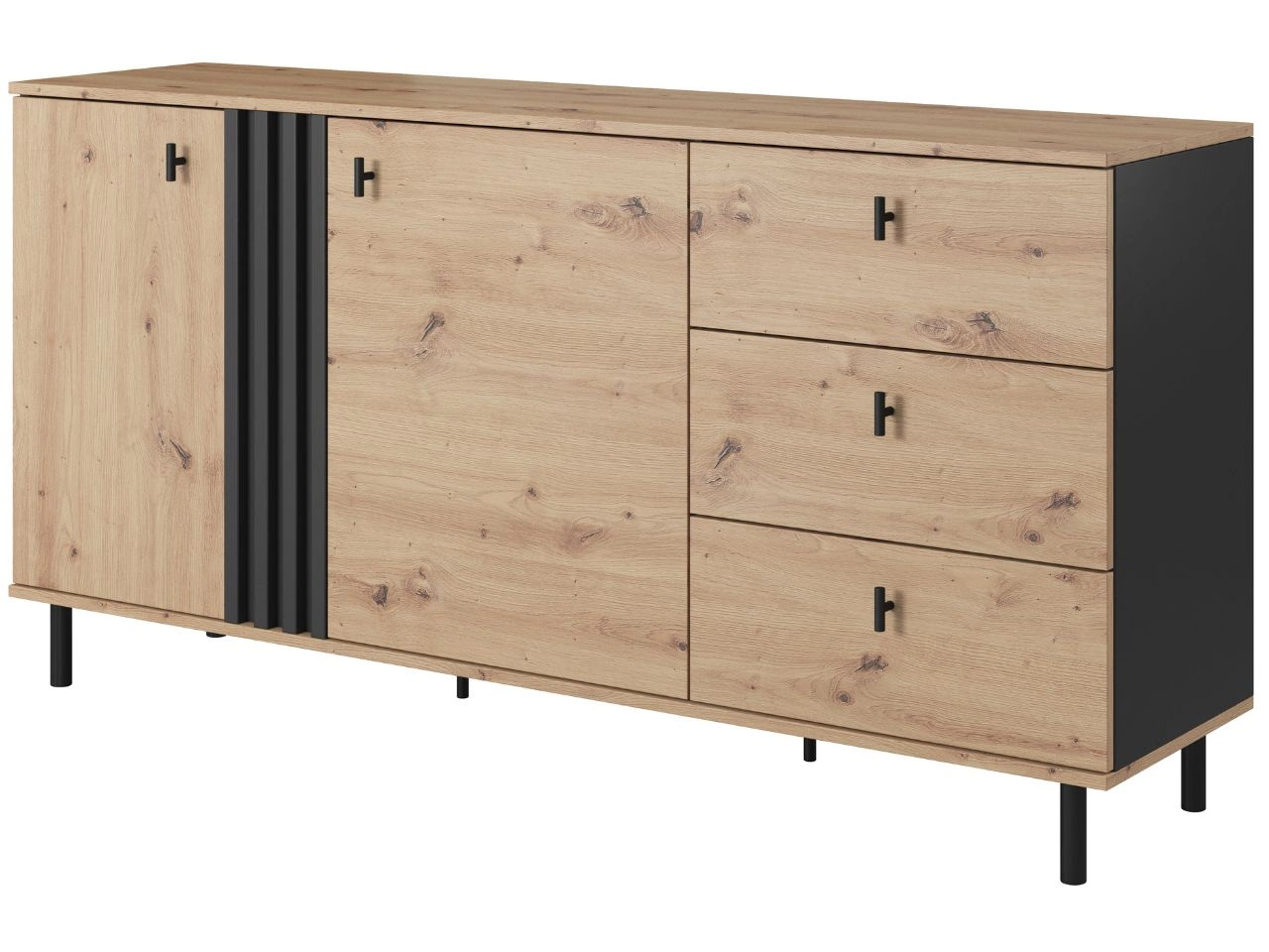 Komoda z drzwiami i szufladami Malone Dąb artisan, Antracyt