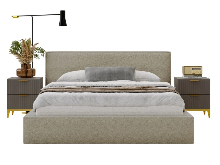 Łóżko tapicerowane z pojemnikiem i stelażem 140x200 Monaco Beżowe