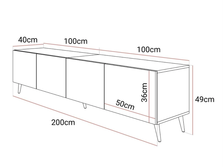 Szafka RTV pod telewizor z drzwiczkami na czarnych nóżkach 200 cm Noaé Biały Połysk