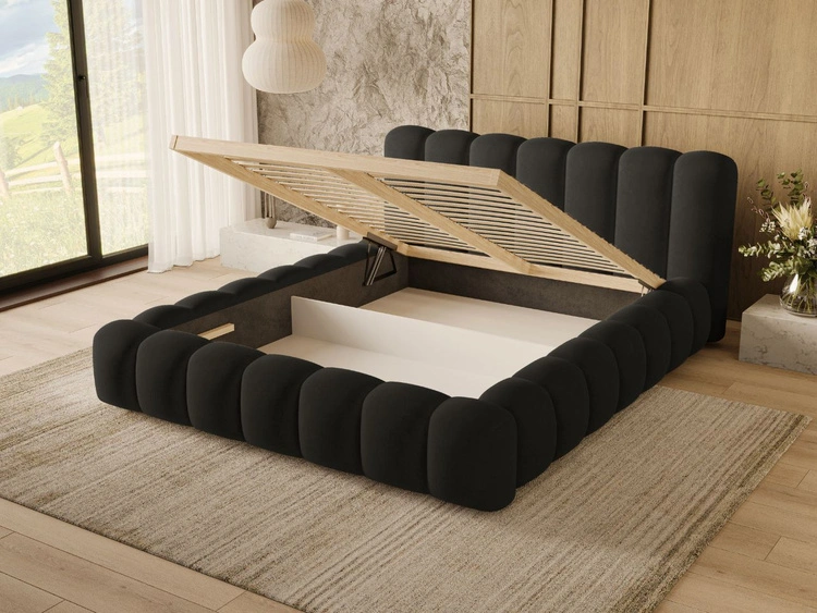 Łóżko tapicerowane z pojemnikiem i stelażem 160x200 Averia Czarny