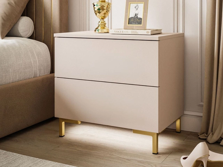 Stolik nocny z dwoma szufladami na złotych nóżkach Nuveo Kaszmir