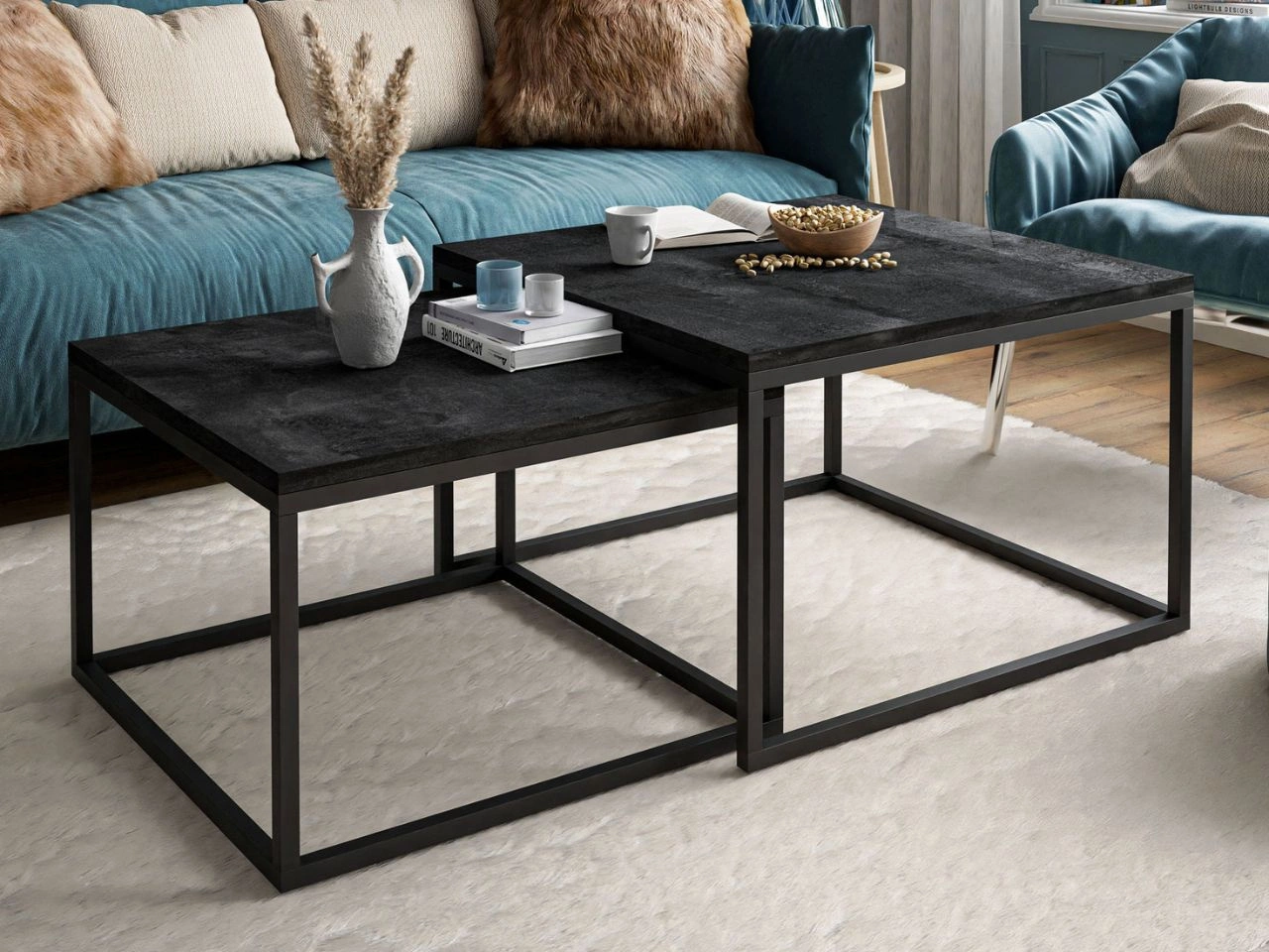 Stolik kawowy na czarnym metalowym stelażu Asumi Czarny 40x46