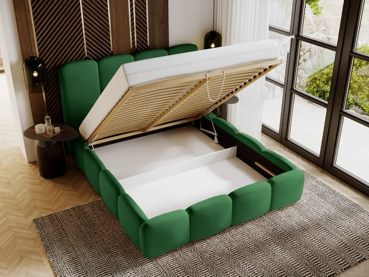 Łóżko tapicerowane z pojemnikiem i stelażem 160x200 Galli Zielone