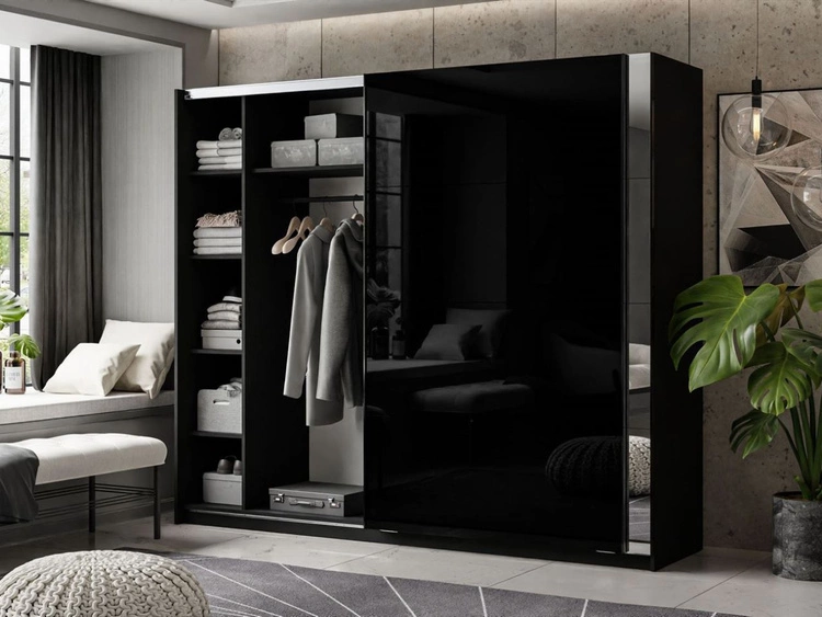 Szafa dwudrzwiowa z drzwiami przesuwnymi 244 cm Nuveo Biało-Czarny Połysk